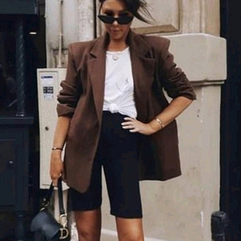 ZARA Satin Effect Blazer Brown Size L - Picture 3 of 15